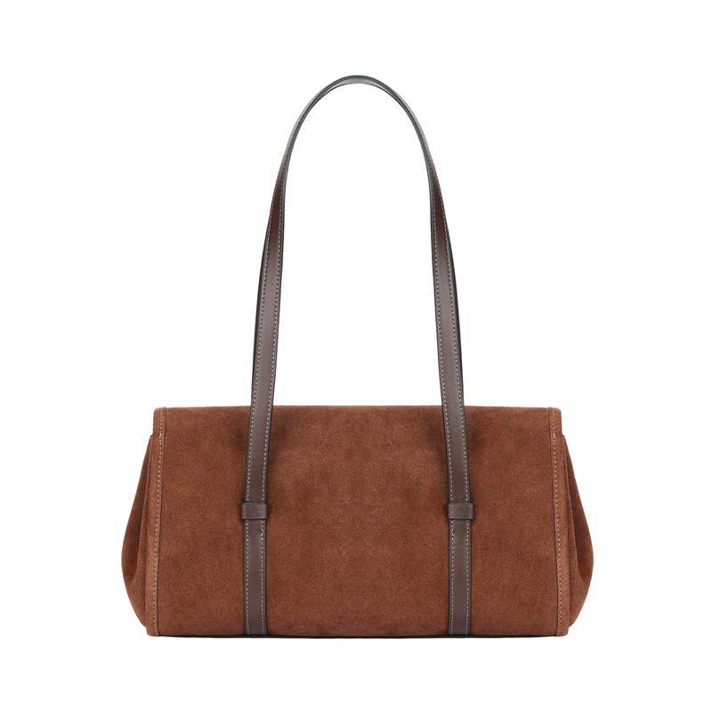 Coach Bridget 35 Hidden Buckle Flap Design Cow Split Leather Shoulder Bag Large Size Women's Brown