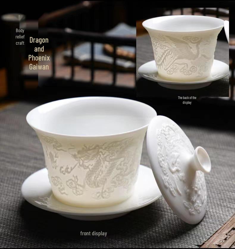 Portable Dehua Jade Ceramic Tea Set – Multifunctional Kung Fu Set for Travel, Office, and Home.