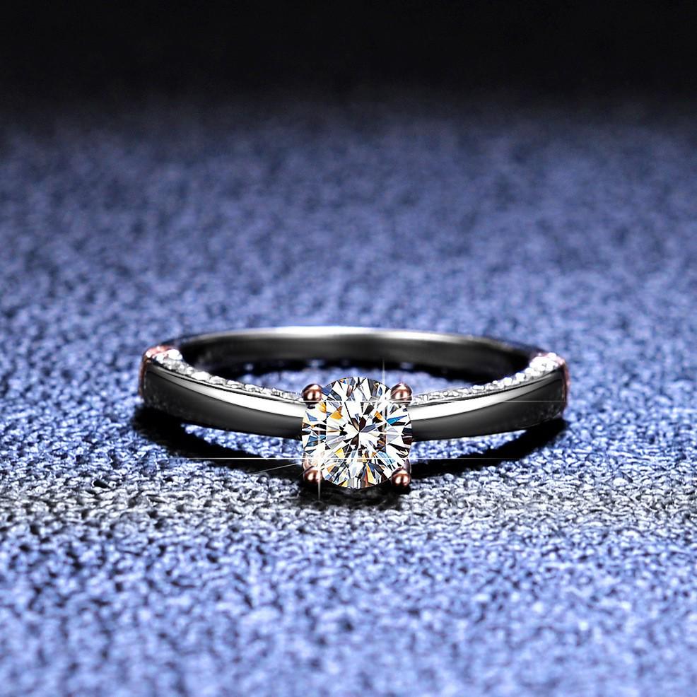 S925 Sterling Silver Four-Prong Gold Diamond Ring with 0.50ct Moissanite for Women - Luxurious High-End Feel
