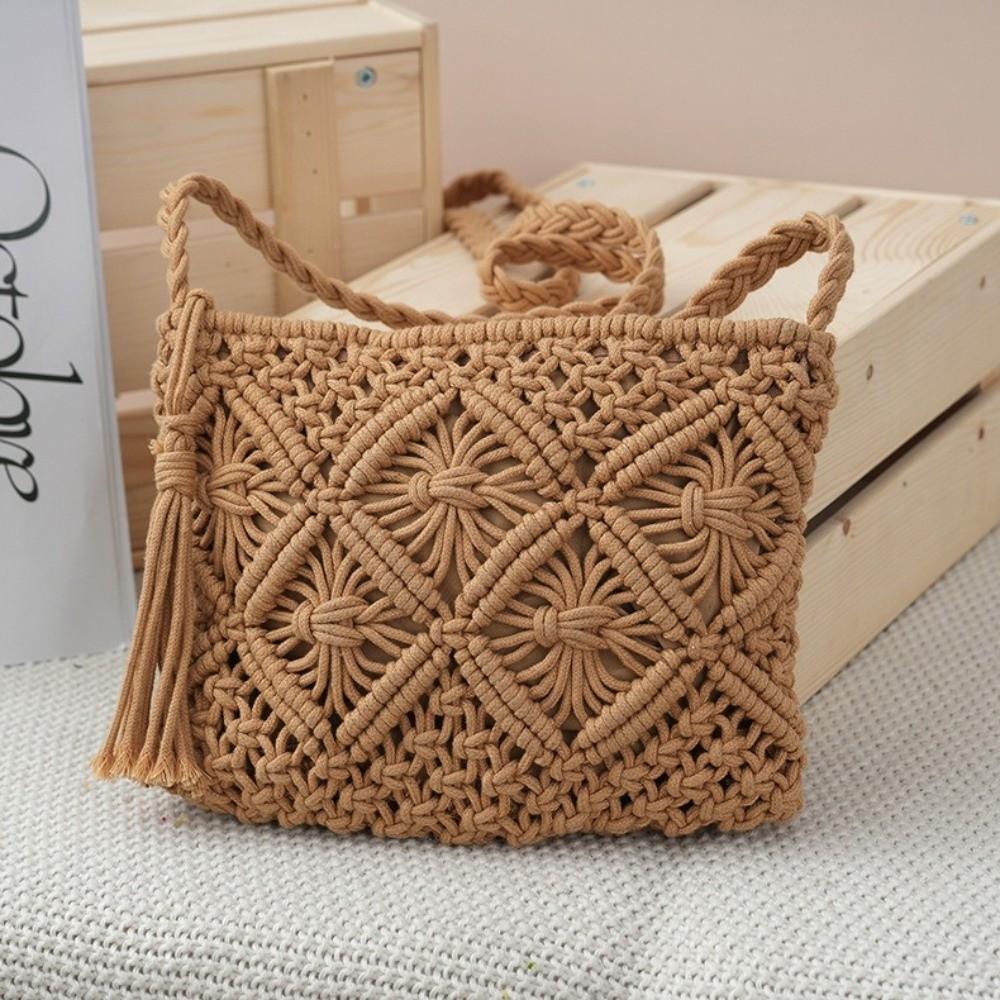 New Retro Style Messenger Bag Hollow Out Rectangular Shoulder Bags with Tassel Crossbody Bag Outdoor Activities