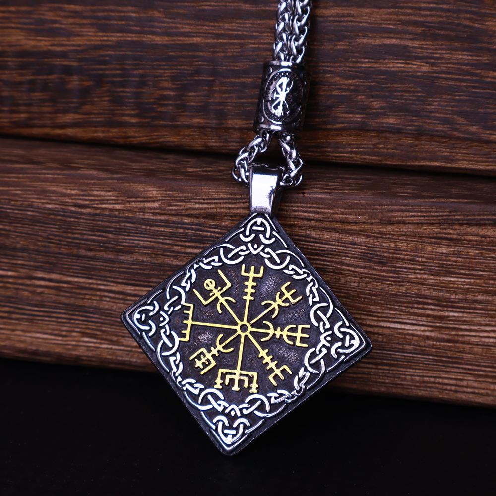 316L Stainless Steel Nordic Viking Vegvisir Necklace Pendant for Men Vintage Odin Compass Necklace Amulet Jewelry