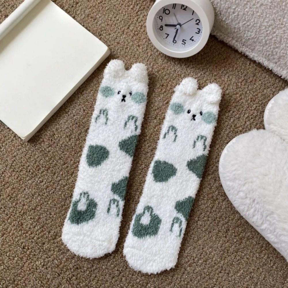 Soft Cute Animal Socks Breathable Winter Floor Socks Kitty Coral Fleece Socks  Girls