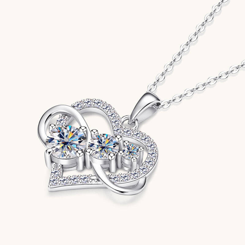 Sterling Silver Moissanite Multicolor Necklace For Women Heart Pendant Necklace Fine Jewelry Christmas Gift