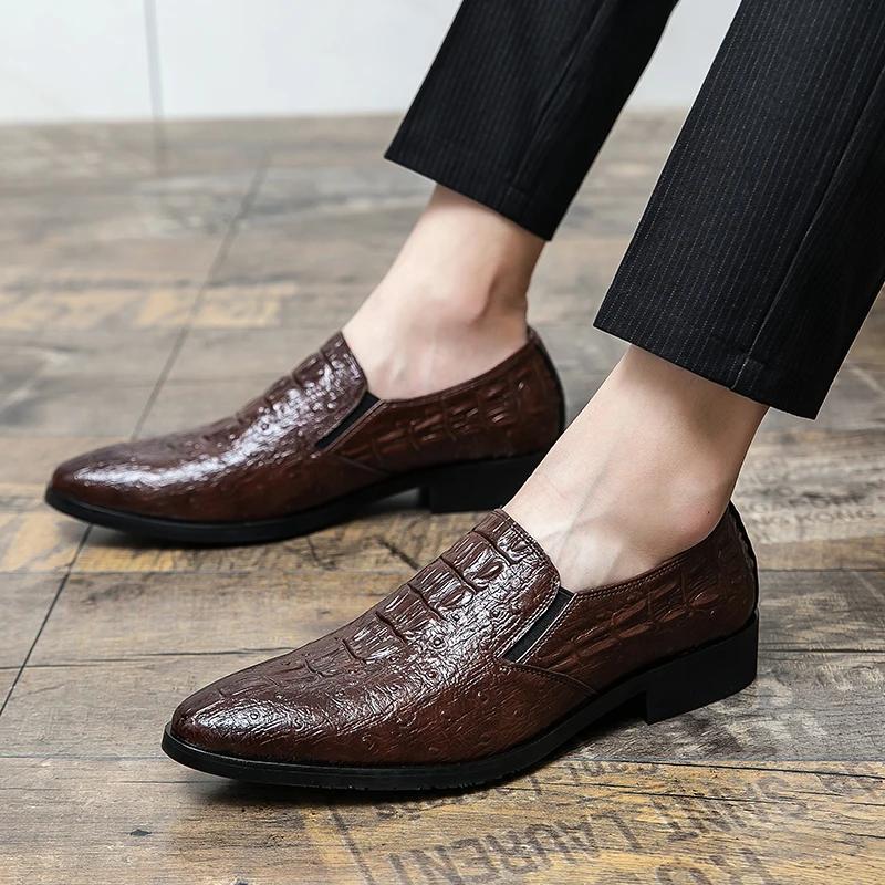 Crocodile Pattern Leather Dress Shoes for Men Classic Italian Casual Party Wedding Loafer Hombre Slip-on Suit Footwear