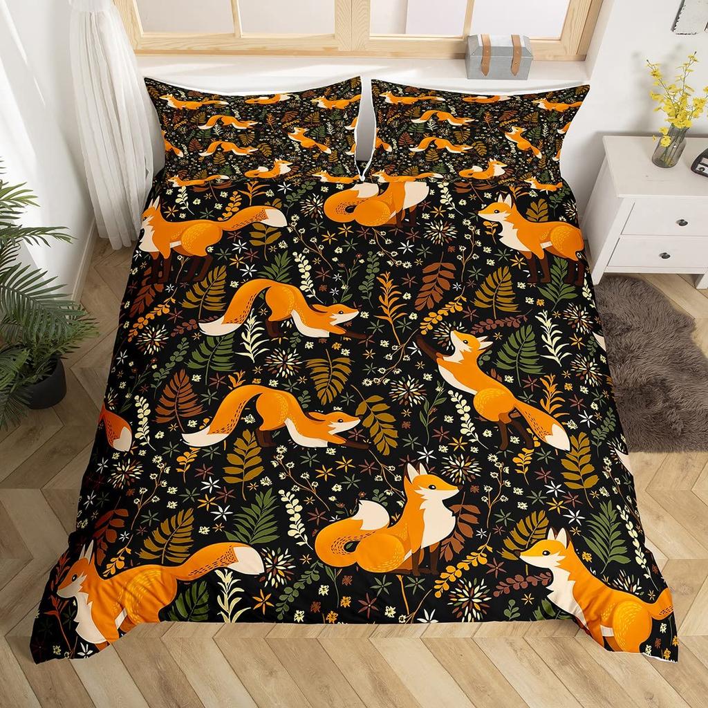 Set Copripiumino Volpe Pelosa Stampa Animale Selvatico Inverno Freddo, Set Biancheria da Letto Decorativo 3 Pezzi con 2 Federe, Dimensioni Singolo Matrimoniale King