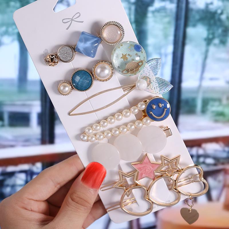 Korean Celebrity BB Hair Clip Set - Pearl Bow & Bangs Accessories