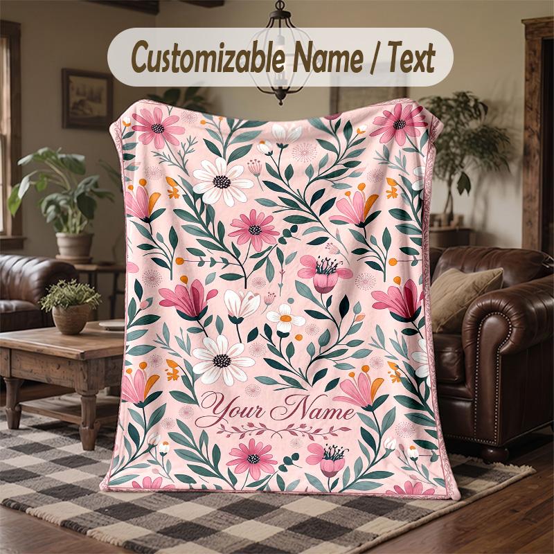 Floral Elegance 34 Theme Throw Blanket Custom Name Text Personalized Blanket Soft Cozy Blanket for Home Sofa Bed