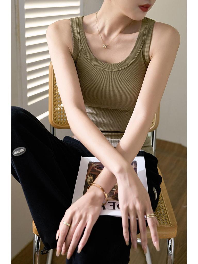 High-Quality, Elastic Ribbed Cotton Concealing Tank Top for Women - Anti-Exposure & Side Fat Concealing Design