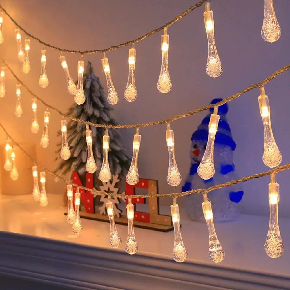 Battery Box Powered LED Water Drop String Lights 80/40/20/10LED Christmas Garland Wedding Birthday Party Fairy Room Decor