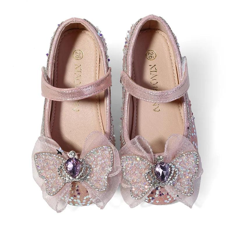 Girl Princess Shoes Elegant Luxury Rhinestone Crown Kids Leather Shoe Spring Autumn Fashion Children's Performance Single Shoes