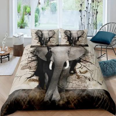 3D-Bettbezug-Set mit Elefantenmotiv, Queen-Size-Größe, afrikanisches Safari-Tier-Bettwäsche-Set, Wildtier-Bettwäsche-Set, Retro-Wanddekor, Tagesdecke