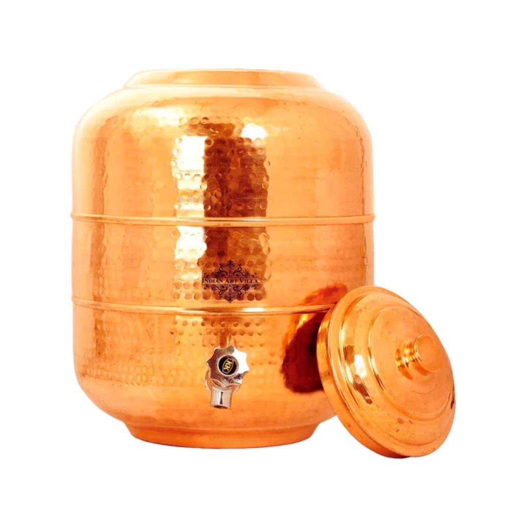 Czysty miedziany młotkowany projekt Dzbanek na wodę/dozownik/pojemnik/matka/zbiornik z mosiężnym kranem, do przechowywania i serwowania wody, korzyści zdrowotne, pojemność 7 litrów