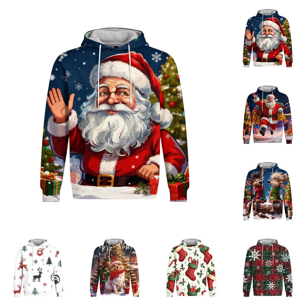 Men's Christmas Print Trendy -Lined Pullover Hoodie Long Sleeve Sweatshirt