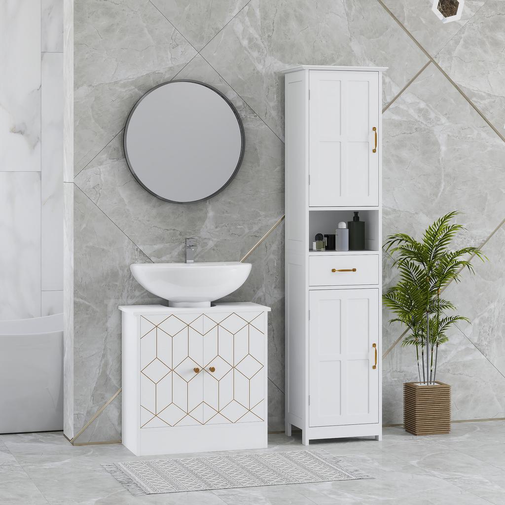 Under Sink Bathroom Cabinet, Under Sink Cabinet with Adjustable Shelf and Open Compartment for Basin with or without Pedestal, 60 x 30 x 60cm, White