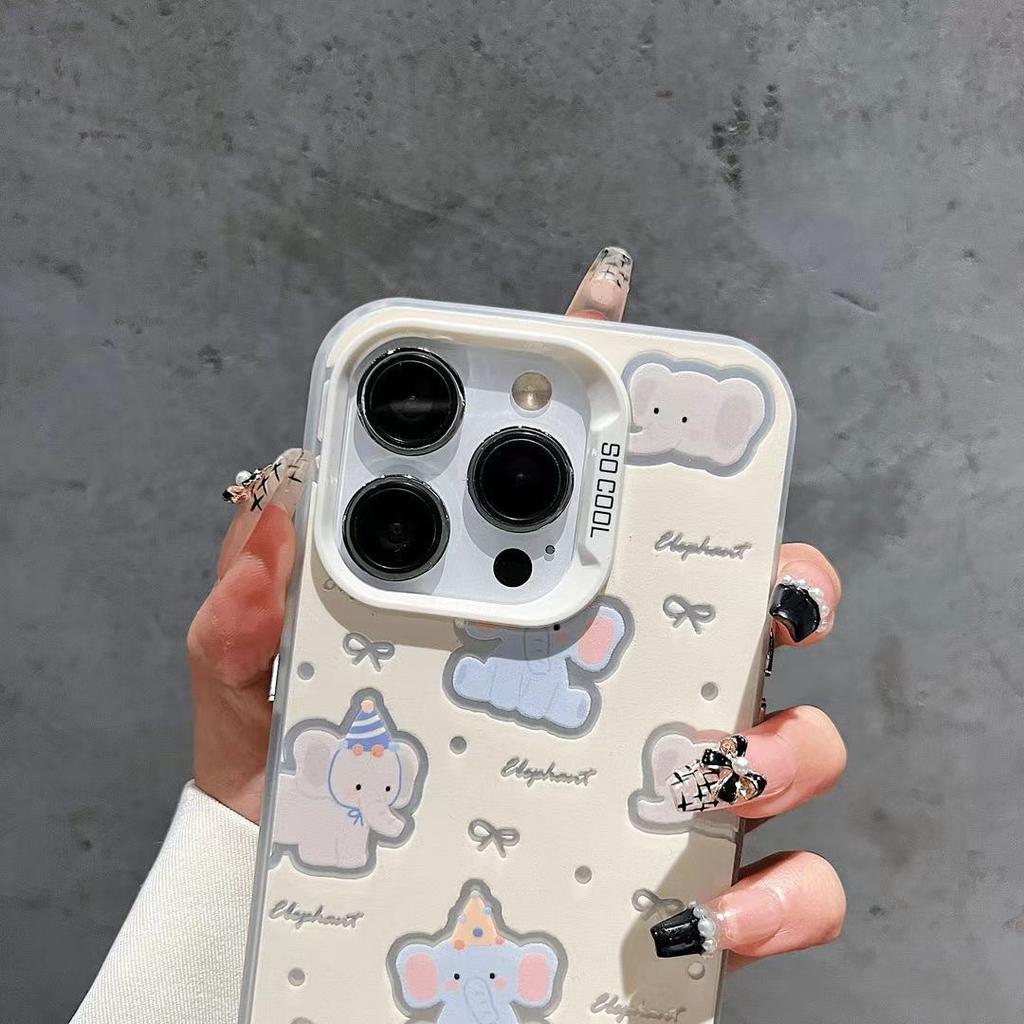 Polka Dot Little Elephant phone case suitable for Apple 17, iPhone 16 Pro Max, colorful silver, 15 large hole, 14 full coverage, 13/12p