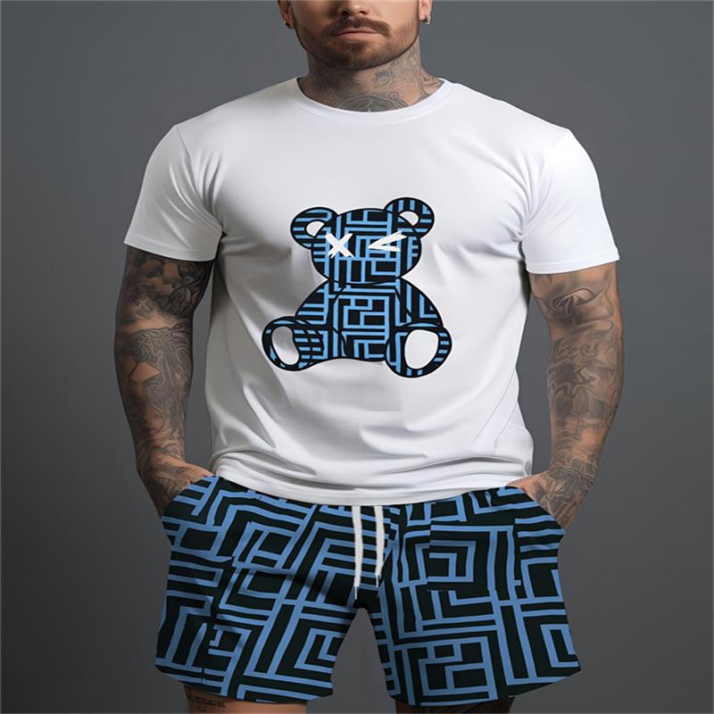 

Новые модные мужские повседневные повседневные спортивные брюки для отдыха на открытом воздухе с 3D-принтом, мужские пляжные брюки с рисунком медведя, комплект из 2 предметов, футболка и шорты 3XL