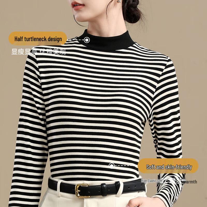 

Women s Half Turtleneck Striped Thermal Top L