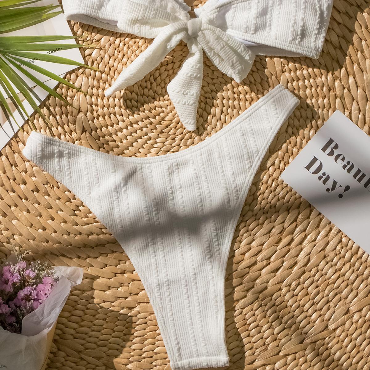 Бандо бикини с высокой талией женский купальник женский купальник в рубчик комплект — фото 9