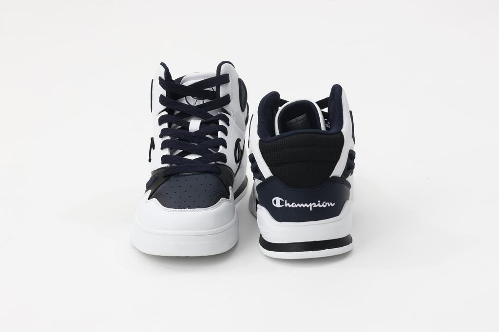 Champion 3 Point Tech Mid S22273 Sneakers with White and Size Cm Men's One-Point Logo, Navy, 25.0