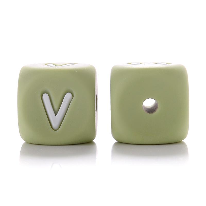 10Pcs 12mm Sage Silicone Alphabet Letter Beads 26 English Letter Baby Name Beads Teething Pacifier Chain Silicone Baby Teether