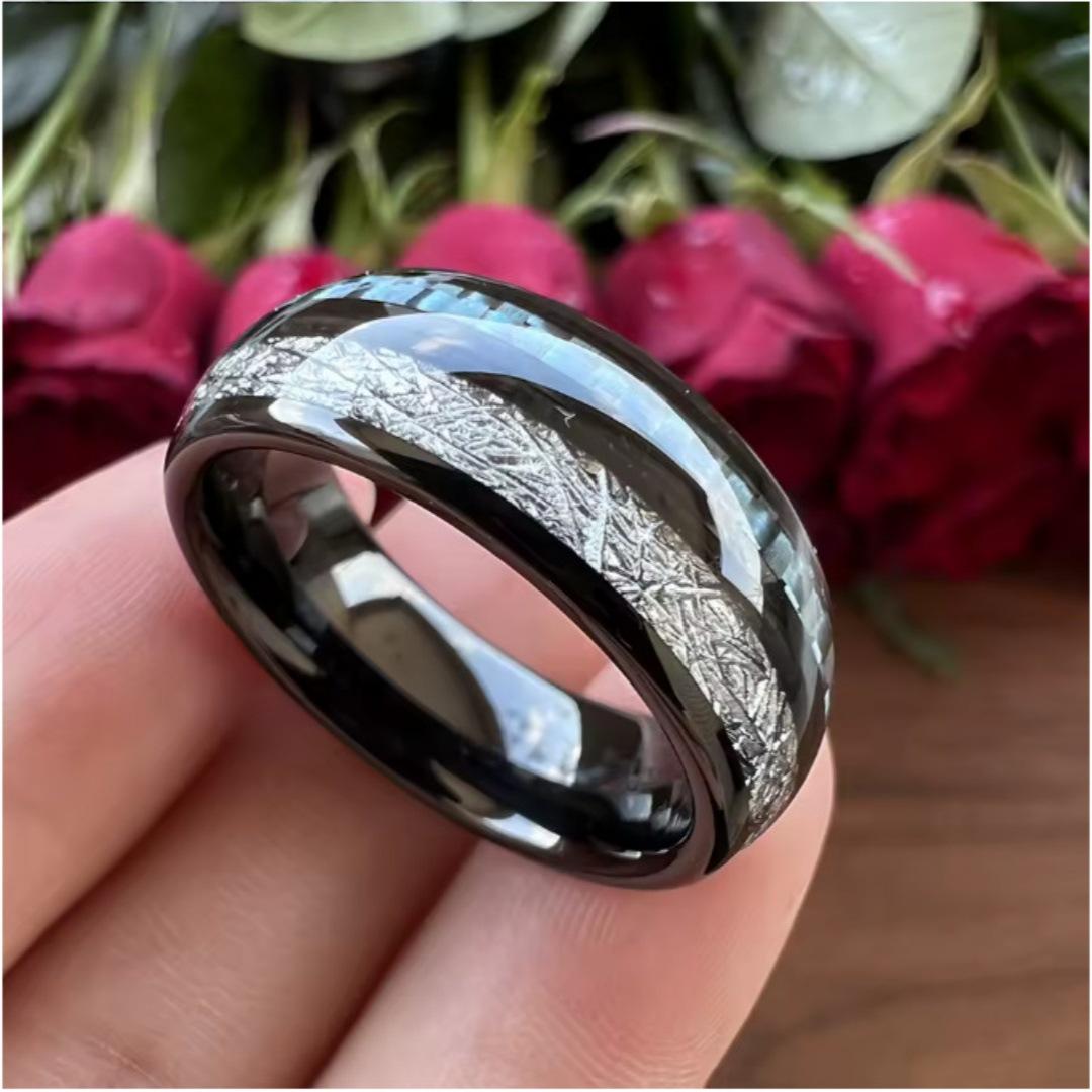 

Stainless Steel Couple Rings with Starry Sky, Turquoise, and Gold Foil Accents Size 6