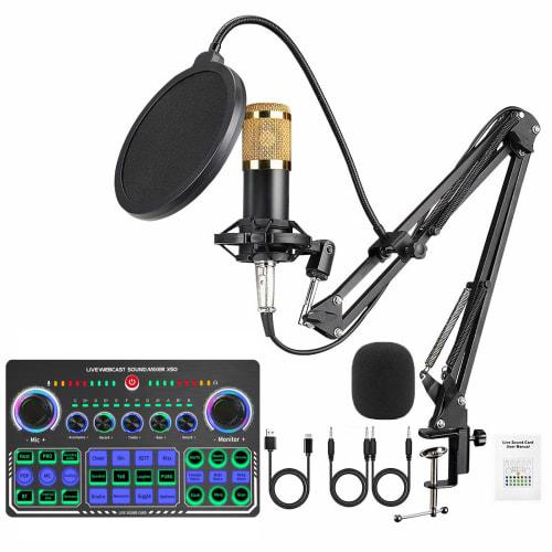 BONKYO X50 Karaoke Set for Home DJs, Includes Sound Card, Voice Changer for Male and Female Voices, Microphone Stand, and Audio Mixer, Ideal for Live