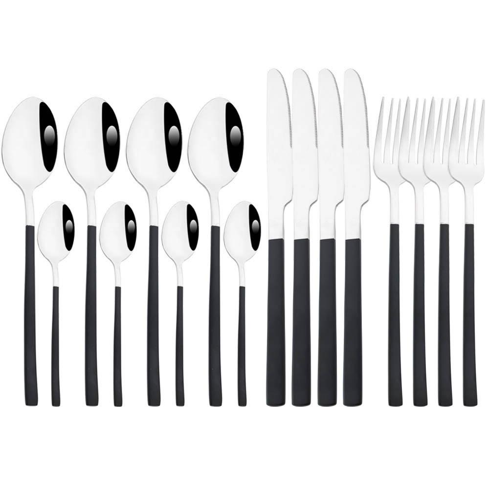 Jankng 16 sztuk czarne sztućce złote szwy zestaw obiadowy ze stali nierdzewnej kuchnia strona główna zachodnie zestaw sztućców nóż widelec łyżki zestaw zastawy stołowej