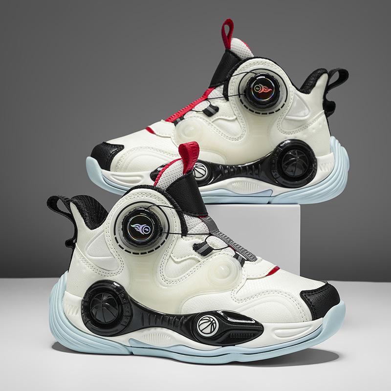 

2025 thick-soled leather surface children s actual basketball shoes rotating buckle outdoor non-slip cool sports shoes new 40 бежевый
