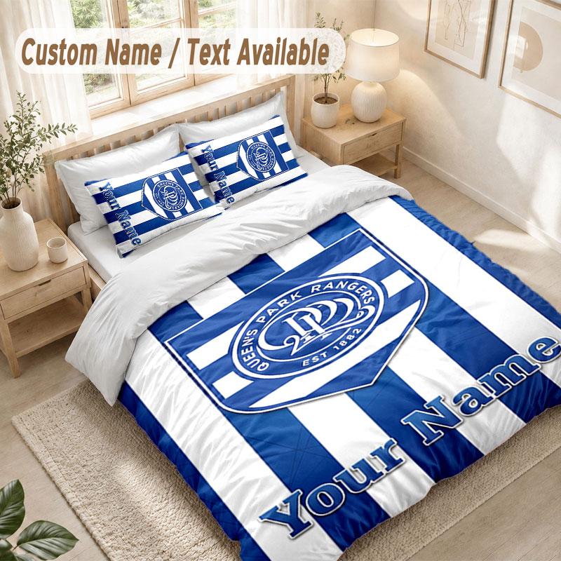 Custom Name Bedding Set 3 PiecesQueens Park Rangers FC Print Duvet Cover + 2 Pillowcases Soft Bed Decor