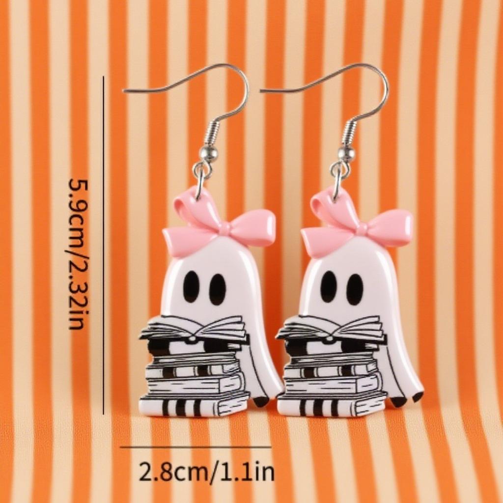 Cross-border New Bow Ghost Earrings Acrylic Halloween Decoration Creative Cartoon Book Ghost Earrings