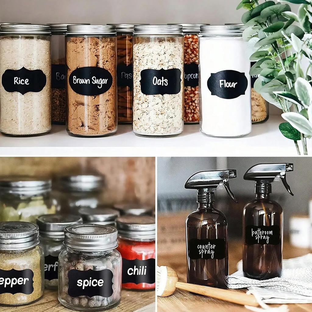 120Pcsroll 3 Styles Removable Blackboard Stickers With Erasable Pen Waterproof Chalkboard Labels For Home Kitchen 1.4*2.2Inch
