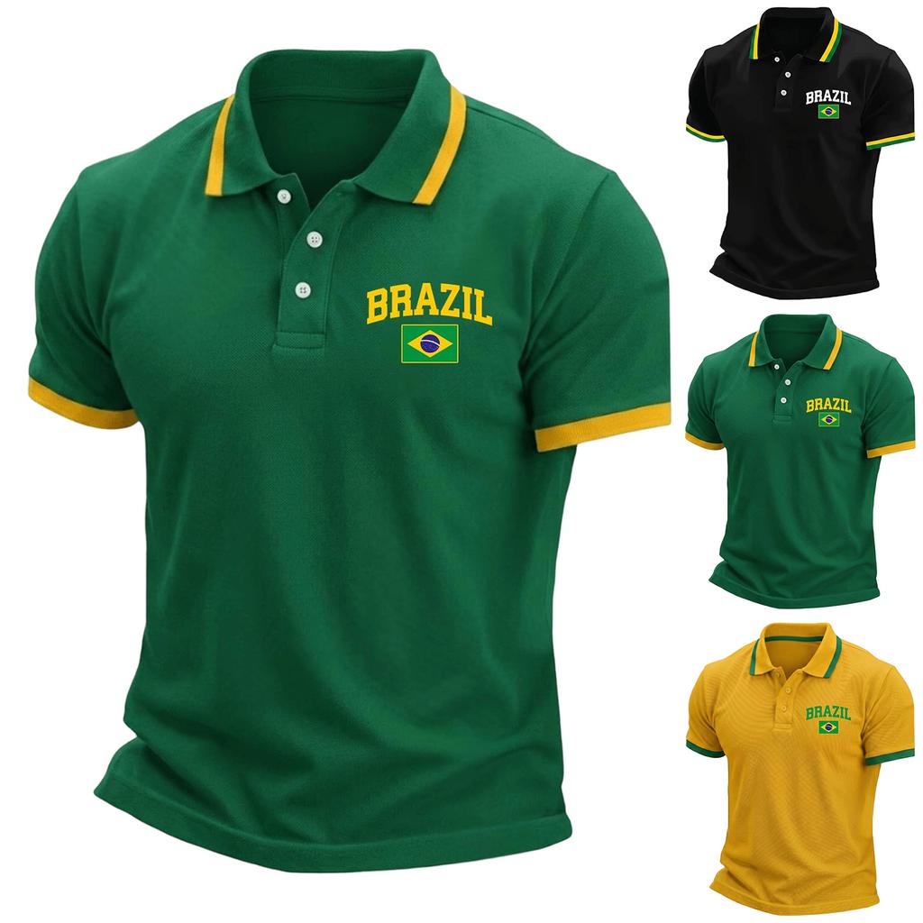 Men's Polo Shirt Button Collar Short Sleeve Casual Fit Lightweight Breathable Fabric Classic Design