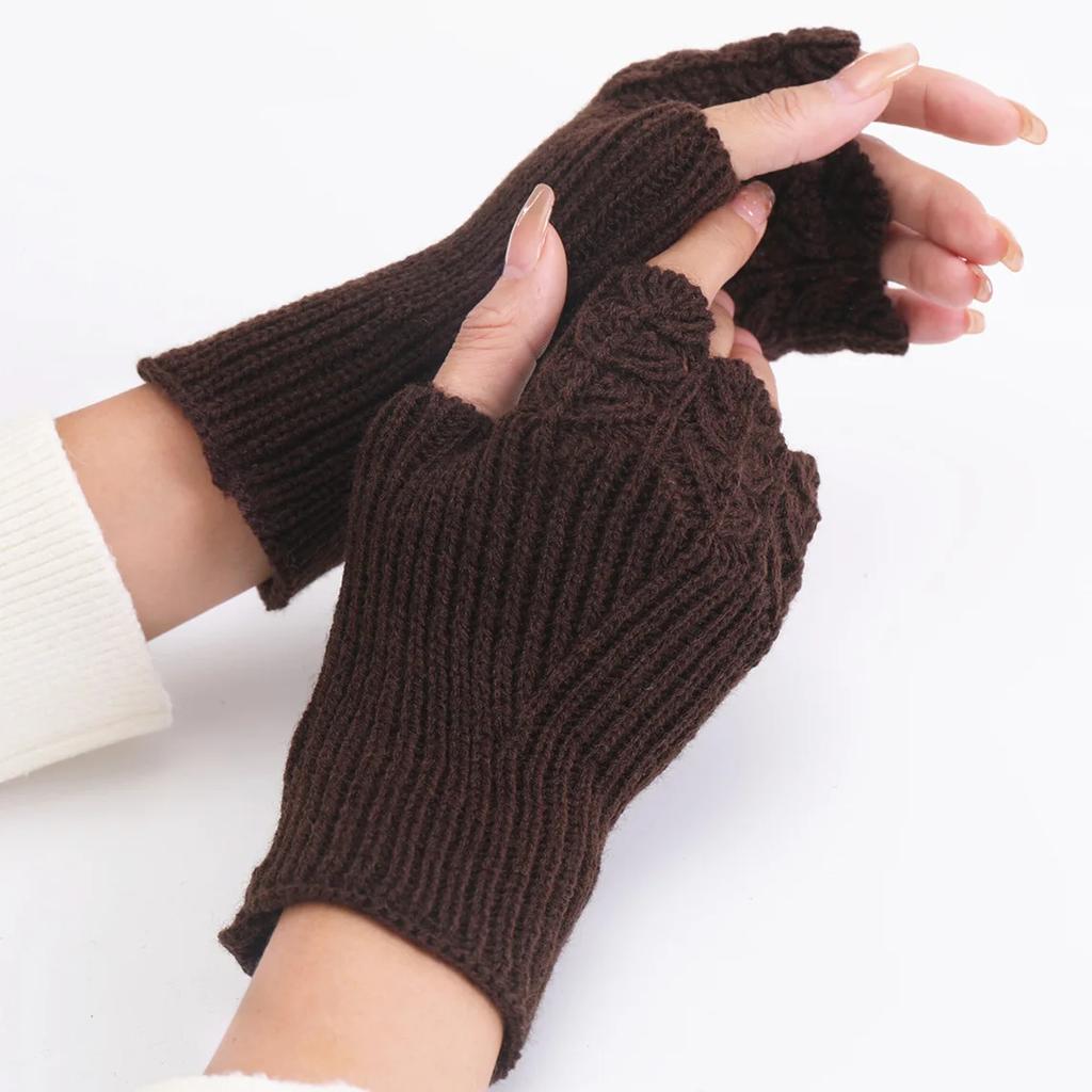 Short Fish Scale Woolen Gloves Autumn Winter New Female Student Fashion Knitted Warm Exposed Finger Sleeves Fake Sleeves