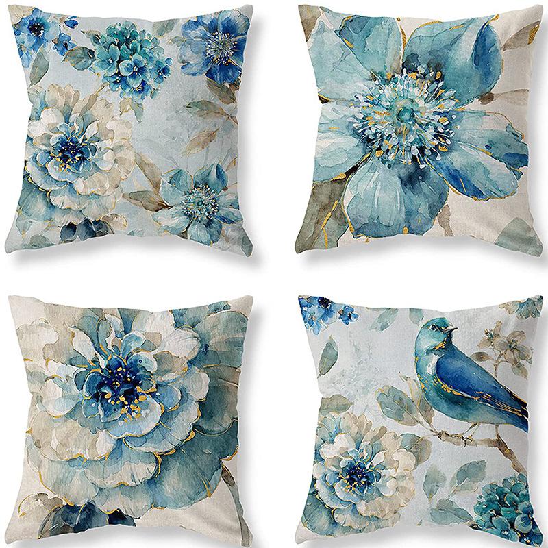 Retro American Plant Floral Print Linen Pillow Case Living Room Sofa Car Pillow Cushion