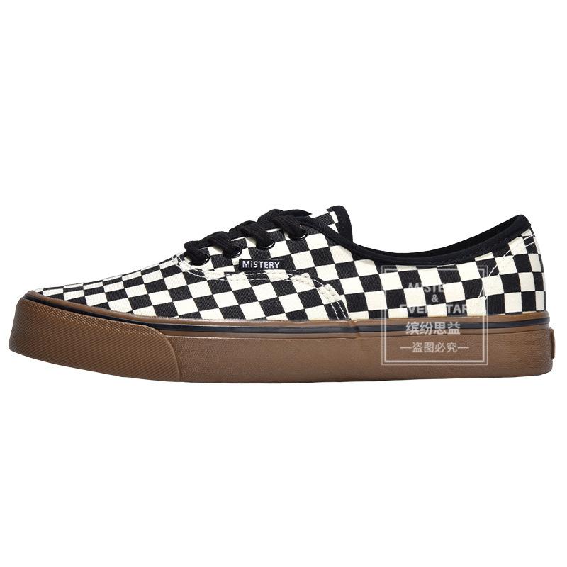 Autumn New Black and White Plaid Shoes Men's Round Head Canvas Shoes Men's Shoes 566M