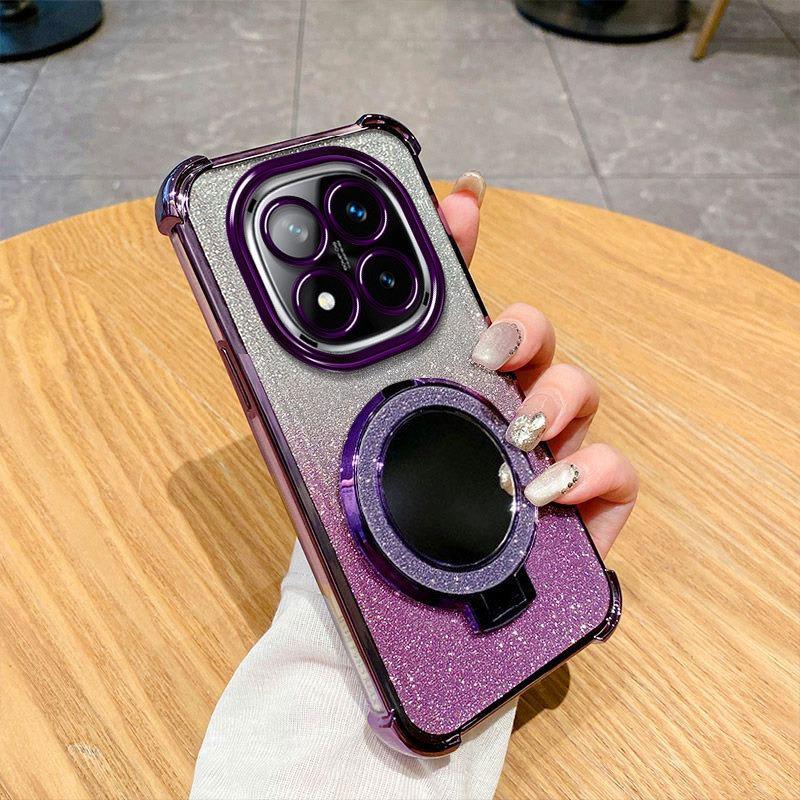 

For POCO M8 Pro 5G Plating Glitter Mirror Holder Silicone Shockproof Case for Mi POCO M 8 M8Pro Magnetic Stand Cover For POCO M8 5G