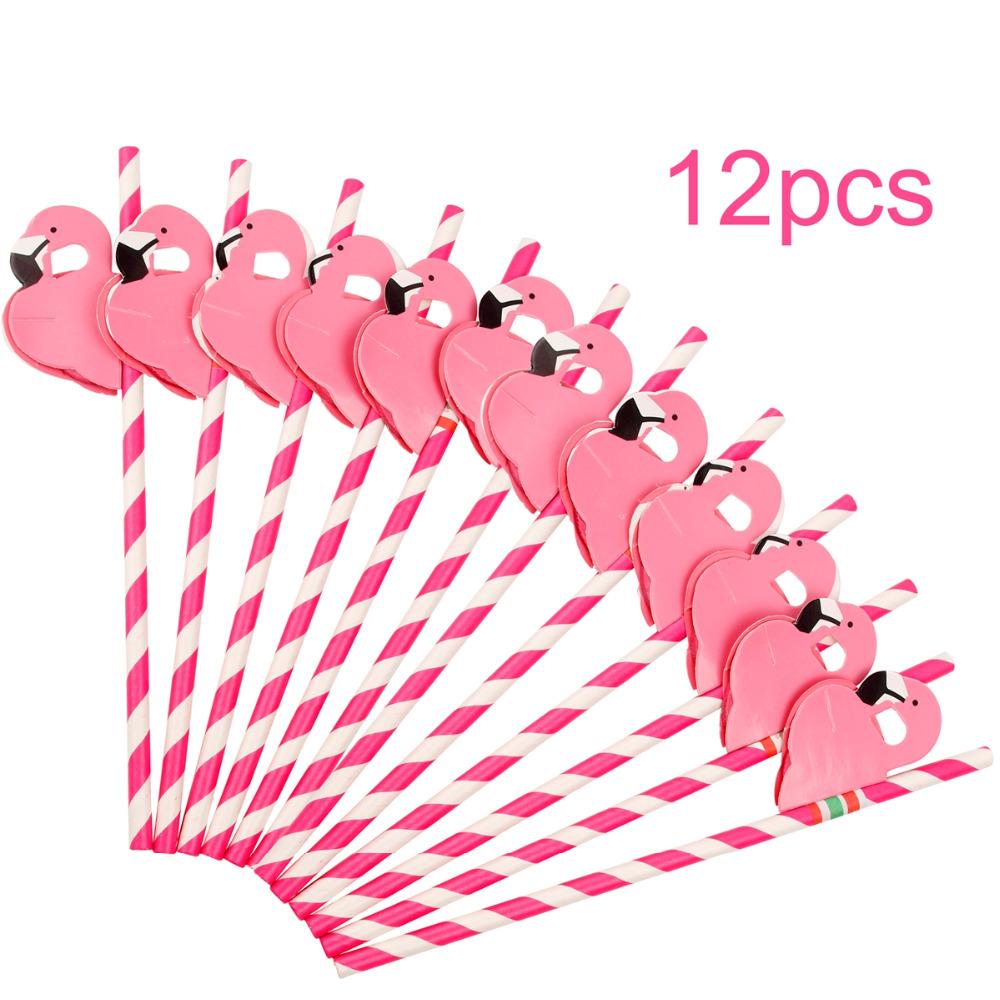Rosa Papier-Flamingo-Strohhalme Hawaiische Partydekorationen Geburtstag Hochzeit Papier-Trinkhalme Strand Sommer Aloha Partyzubehör