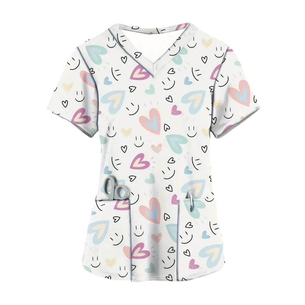 Hauts d'uniforme d'infirmière Animaux de dessin animé pour femmes Uniforme d'infirmière Mode femme Décolleté en V Poche Salopette Uniformes médicaux Uniforme Enfermera