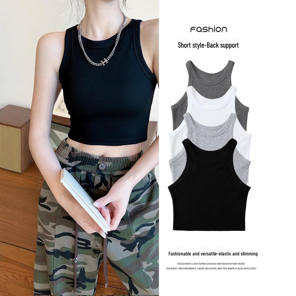 

Women s Black Ribbed Halter Crop Tank Top for Yoga or Layering L білий