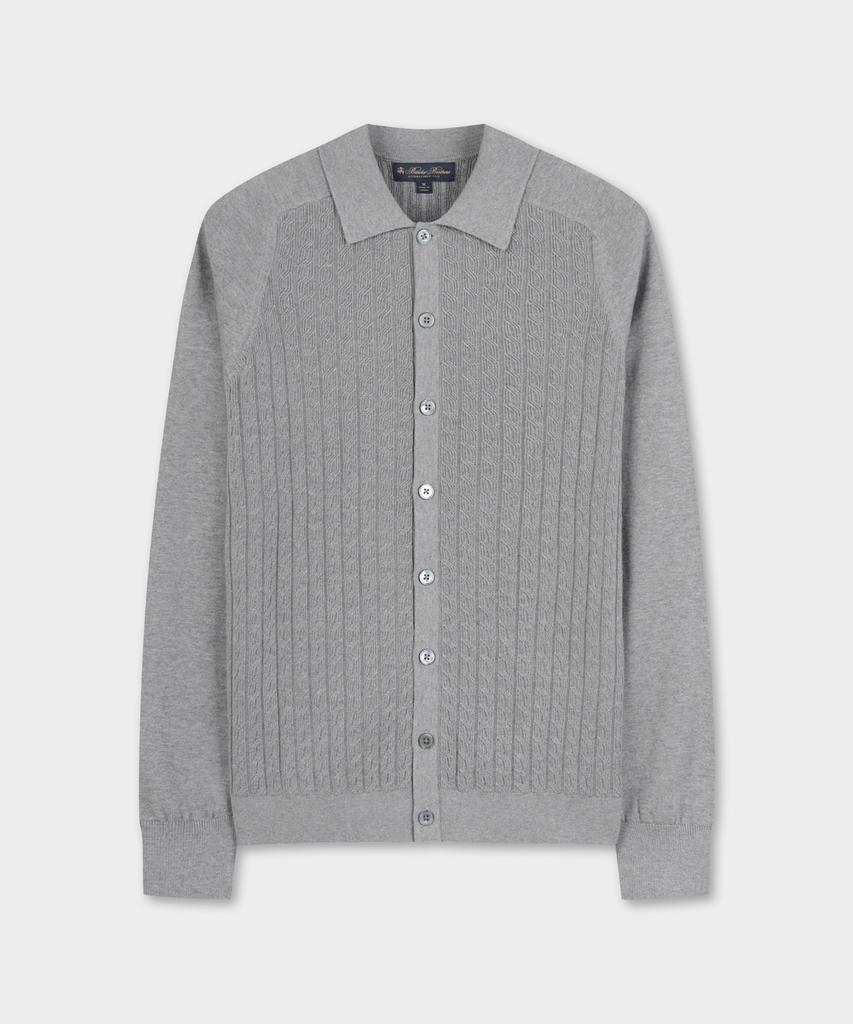 Brooks Brothers Cotton Cable Polo Cardigan (Grey) (Bbwcmmf302)