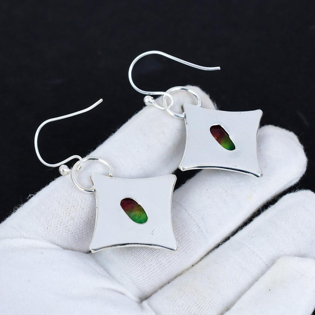 Natürlicher Ammolit Edelstein Antike Ohrringe 925 Sterling Silber Ohrring, Boho Silberschmuck Hängeohrringe, Geschenke zum Geburtstag Geschenke für sie