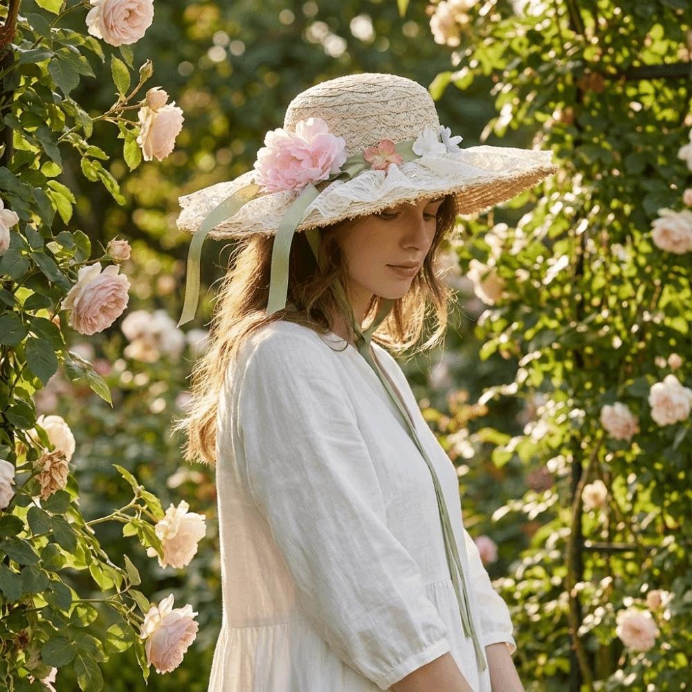 Breathable Vacation Beach Cap Flower Woven Sun Cap Solid Color Lafite Straw Hat  Carnival