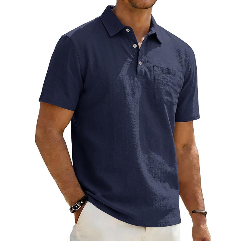 Men's Summer Men's Beach Linen Polo Shirt Loose Casual Simple Lapel Short Sleeve Men