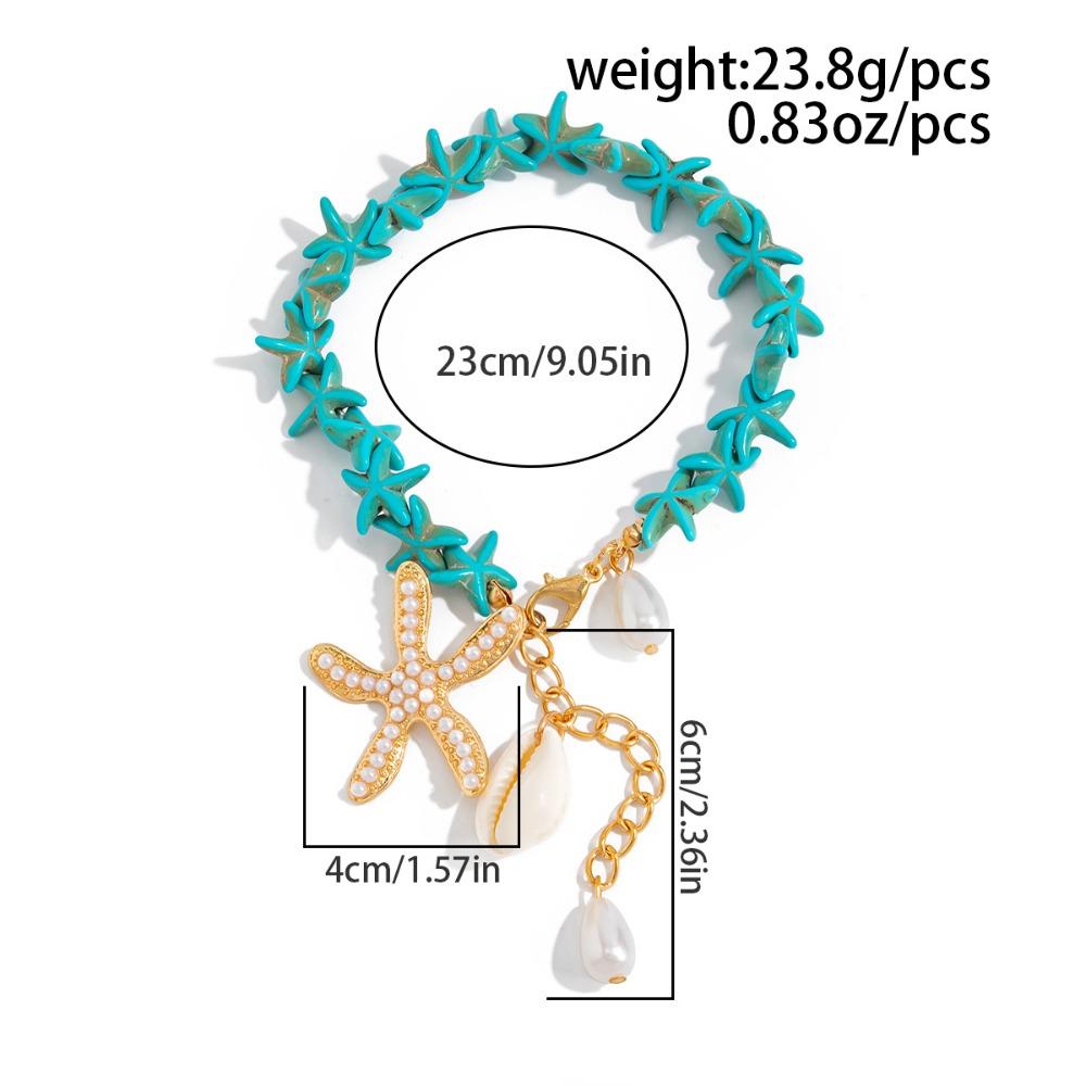 Bohemia Ocean White Starfish Bead Shell Teardrop Pearl Adjustable Ankle Bracelet for Women Summer Beach Vacation Jewelry Gifts
