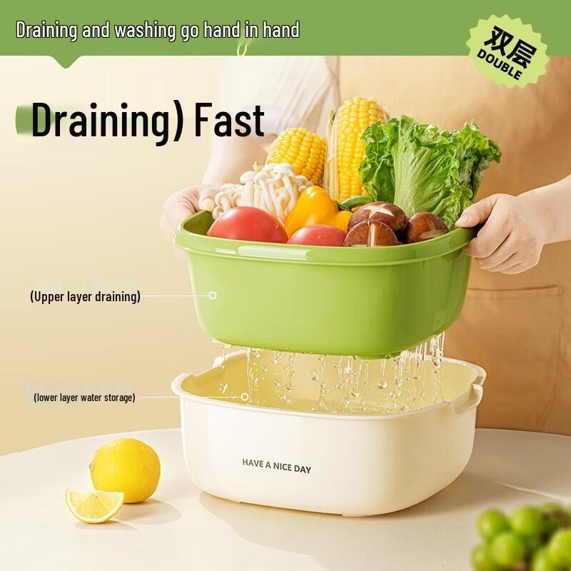 Double-Layer Fruit Draining Basket
