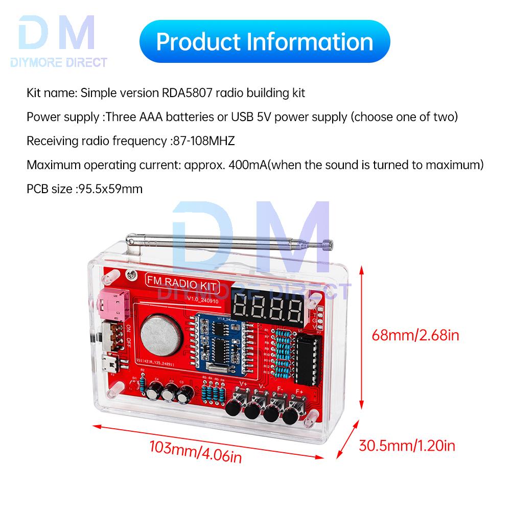 DIY FM Radio Electronic Kit 87-108MHZ Adjustable IC RDA5807 with LED Digital Display DIY Soldering Kit 3W Speaker Dual Power