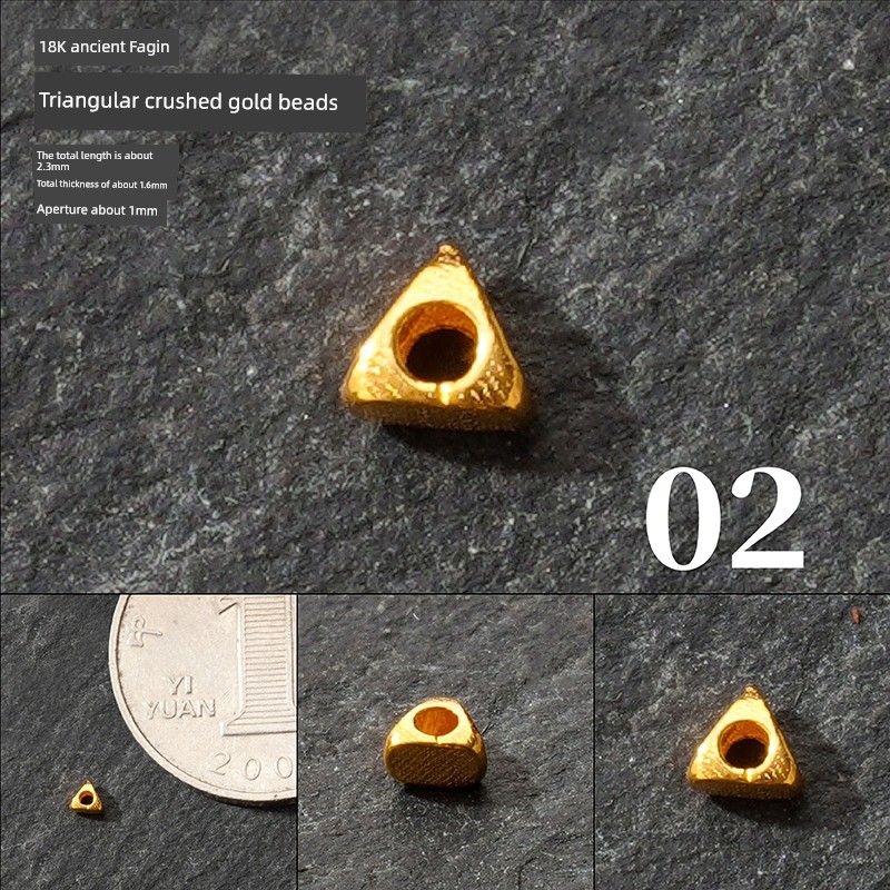 

18K Gold Accessories DIY Handmade Material Dragonfly Eye Square Beads Broken Gold Beads Braided Bracelet Carrying Strap Bracelet Necklace Accessories [2] 18K Golden Triangle Broken Gold Beads 0.052G