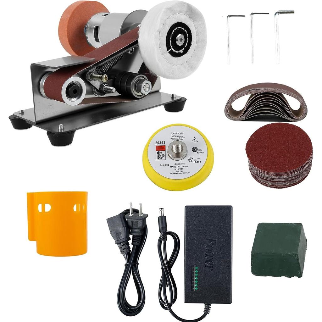Mini șlefuitor cu bandă Multifuncțional Polizor electric cu bandă 7 Viteze reglabile Zgomot redus Ascuțitor de cuțite la 15° Instrument de șlefuire Mașină mică de lustruit și șlefuit