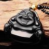 Obsidian Laughing Buddha Pendant Belly Maitreya Charm Classic Statue Jewelry