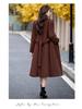 Women's Extra Long Wool Coat with Tie - Autumn/Winter Korean Fashion, Lapel Design (HR1018)